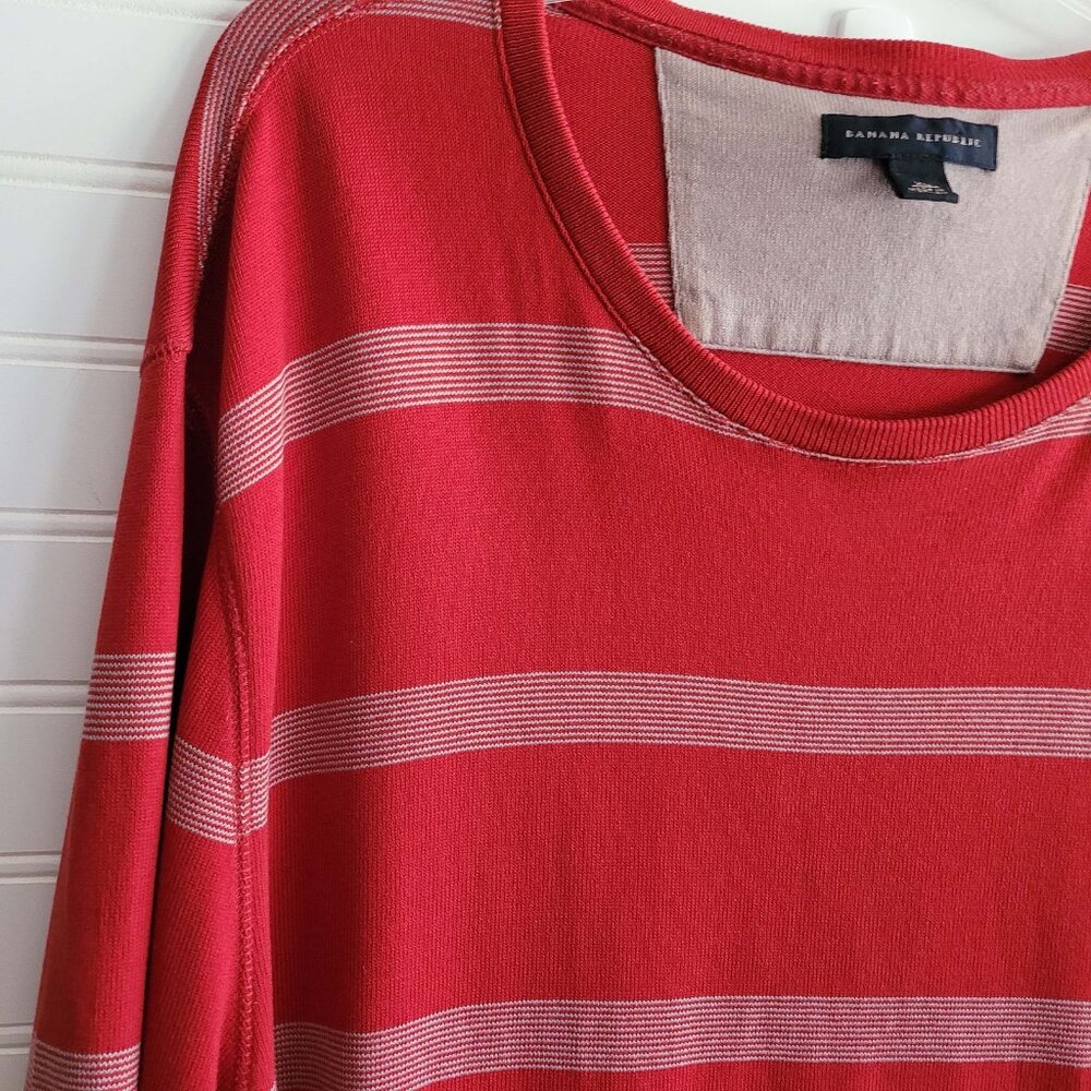 Banana Republic Sweater Mens Large Red Striped Long Sleeve Pullover Cotton Blend